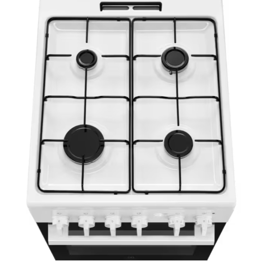 Aragaz Electrolux LKG504013W, Gaz, 4 arzatoare, Autocuratare Catalitica, Timer mecanic, Aprindere integrata plita si cuptor, Grill Electric, Rotisor, Iluminare cuptor, 50 cm, Alb