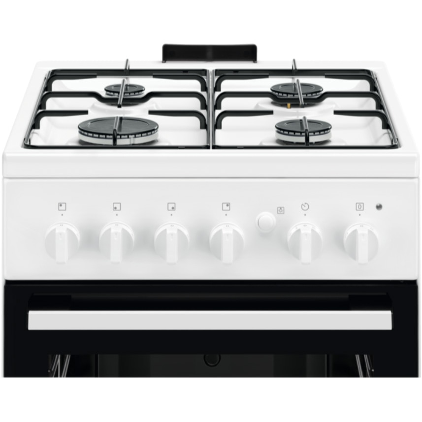 Aragaz Electrolux LKG504013W, Gaz, 4 arzatoare, Autocuratare Catalitica, Timer mecanic, Aprindere integrata plita si cuptor, Grill Electric, Rotisor, Iluminare cuptor, 50 cm, Alb