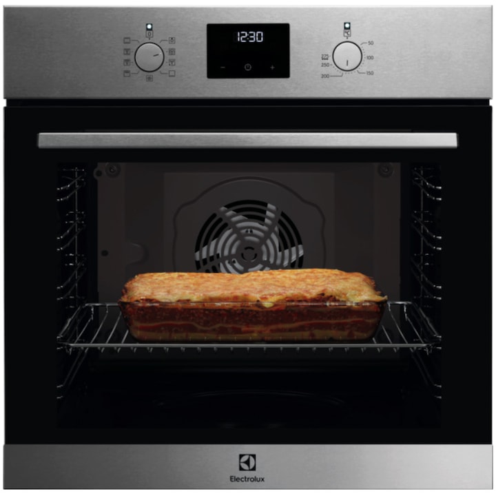 Фурна за вграждане Electrolux EOF3F50TX, Електрическа, 72 л, Каталитично самопочистване, Surround Cook, Таймер с електронен дисплей, Грил, Клас А, Inox