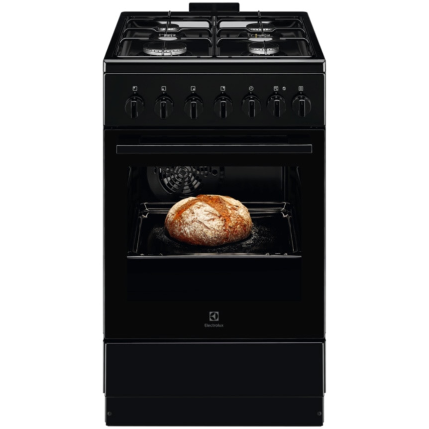 Aragaz Electrolux LKK520022K, Mixt, 4 arzatoare, Siguranta plita, Aprindere integrata, Timer mecanic, Iluminare cuptor, Grill, Clasa A, 50 cm, Negru