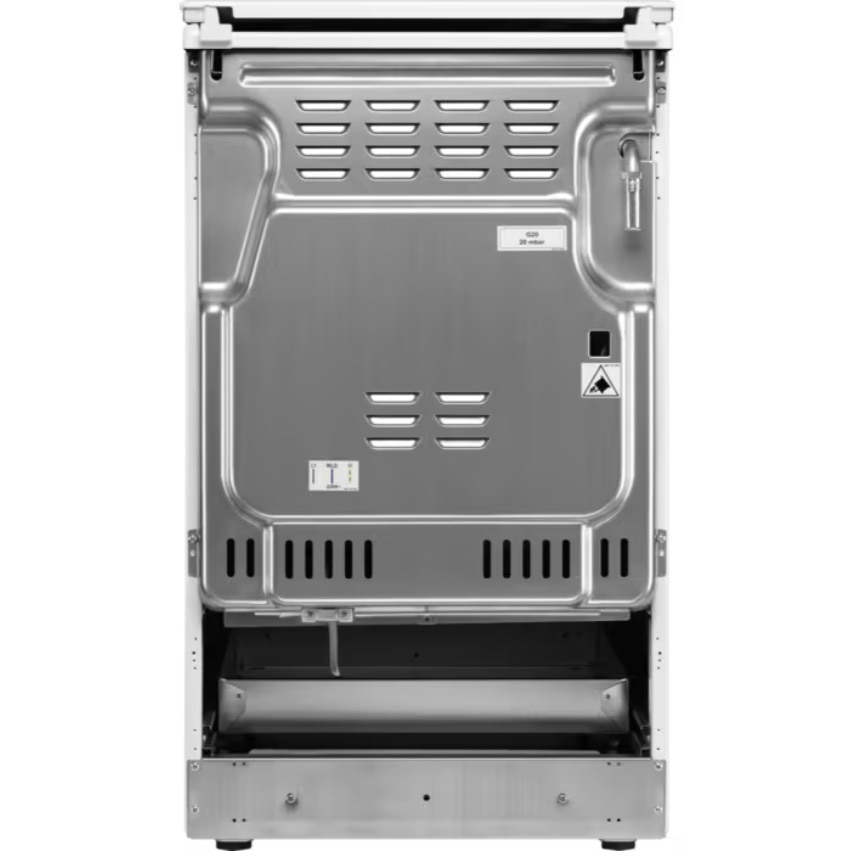 Aragaz Electrolux LKG504013W, Gaz, 4 arzatoare, Autocuratare Catalitica, Timer mecanic, Aprindere integrata plita si cuptor, Grill Electric, Rotisor, Iluminare cuptor, 50 cm, Alb