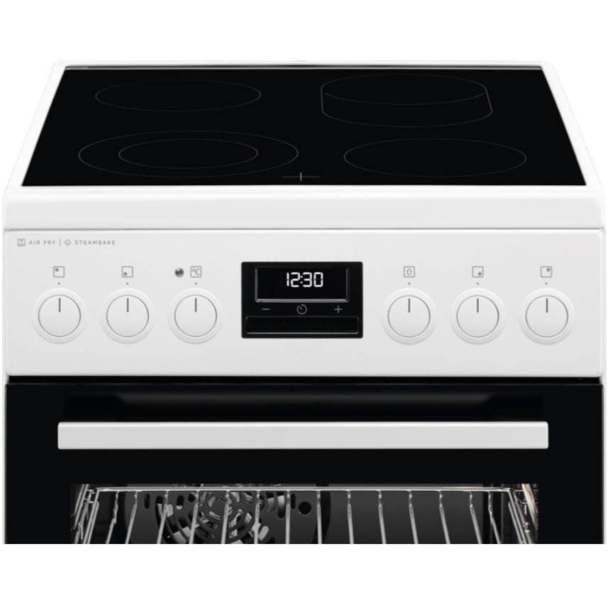 Aragaz AEG CCB56491BW, Vitroceramica, 4 zone de gatit, SteamBake, AirFry, Timer cu display electronic, Grill, Clasa A, 50 cm, Alb