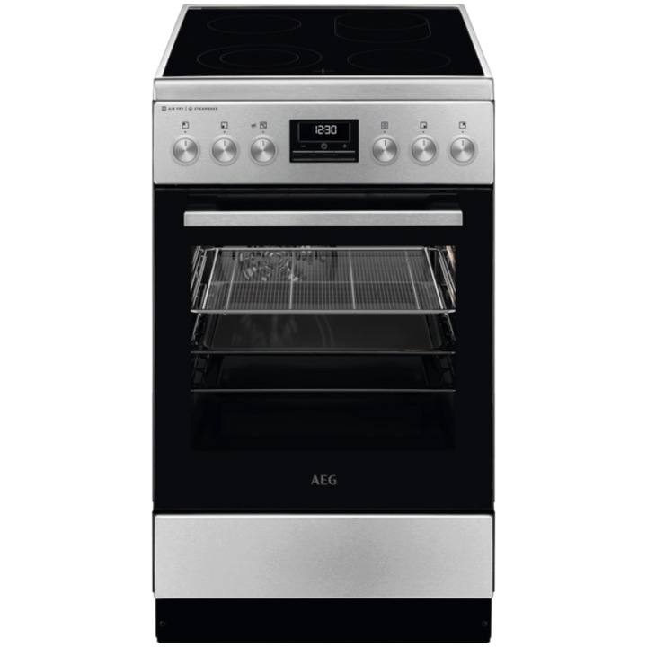 Готварска печка AEG CCB56490BM, Витрокерамика, 4 зони за готвене, SteamBake, AirFry, Таймер с електронен дисплей, Грил, Клас А, 50 см, Inox