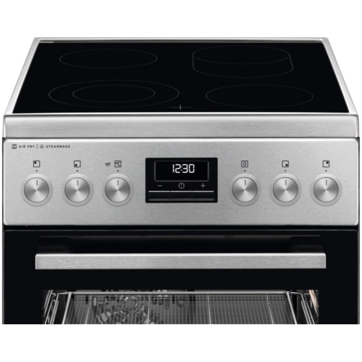 Готварска печка AEG CCB56490BM, Витрокерамика, 4 зони за готвене, SteamBake, AirFry, Таймер с електронен дисплей, Грил, Клас А, 50 см, Inox