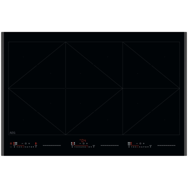 Plita incorporabila AEG NIR86T08FB, Inductie, 5 zone de gatit, Booster, Conectivitate hota, Timer electronic, Blocare de siguranta pentru copii, 78 cm, Negru