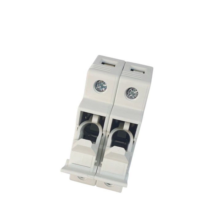Soclu, siguranta dubla, fuzibil, pentru orice tip de panouri fotovoltaice, montare pe sina DIN, 10x30mm