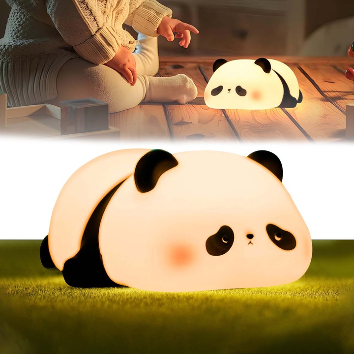 Lampa de veghe pentru copii Panda, 3 nivele de intensitate, silicon alimentar, incarcare USB, multicolor