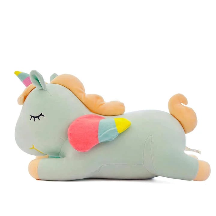 Jucarie de plus pentru copii, Sleeping Unicorn, Stuniko®, verde pastel, 25 cm, 3 ani+