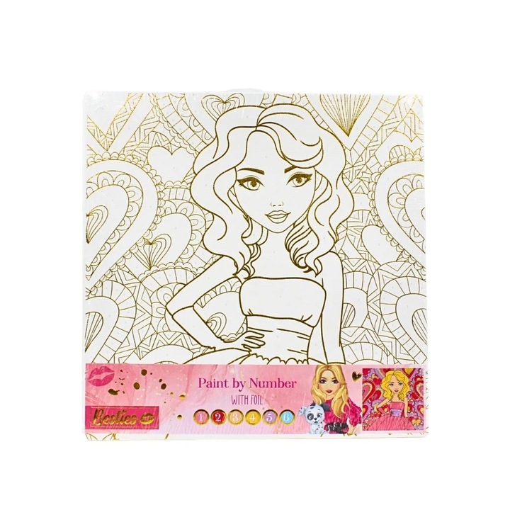 Set pictura pe panza si numere, 30x30 cm, Besties, model printesa