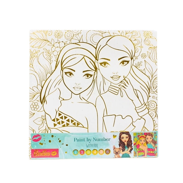 Set pictura pe panza si numere, 30x30 cm, Besties, model 2 printese