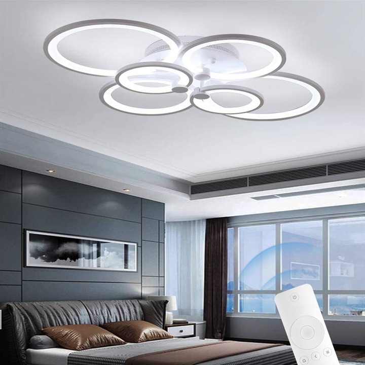 LED полилей с дистанционно управление Brigitte 6 кръга 80W студена/топла/неутрална светлина Димируемо бяло