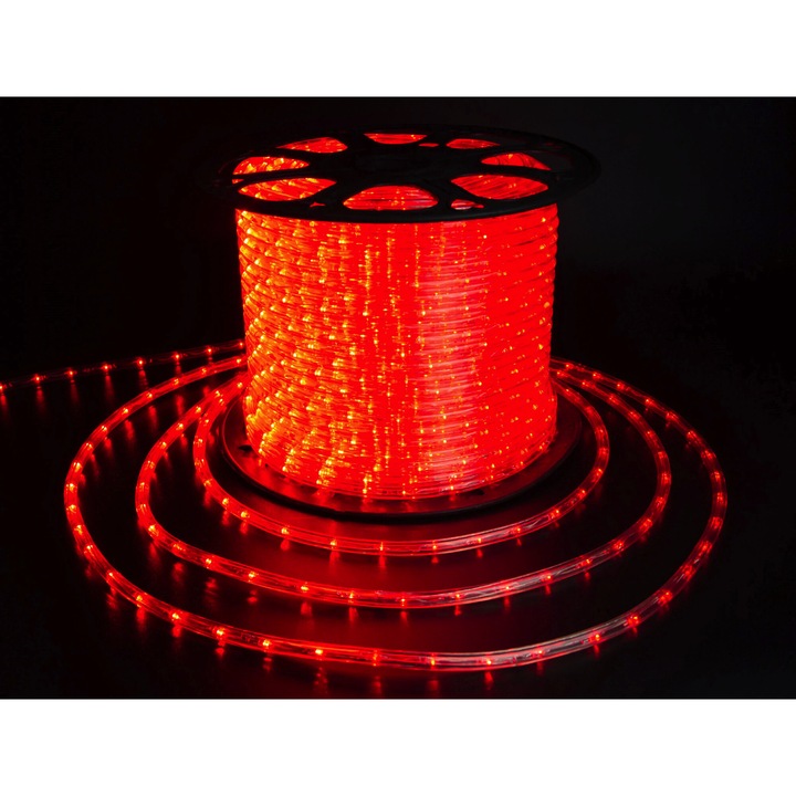 Instalatie rola led 100 m, furtun luminos + alimentator, Lumina Rosie