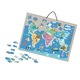 Puzzle magnetic harta lumii cu animale, PROCART, 168 piese, tablita cu snur agatare pe perete, multicolor, 41x55 cm