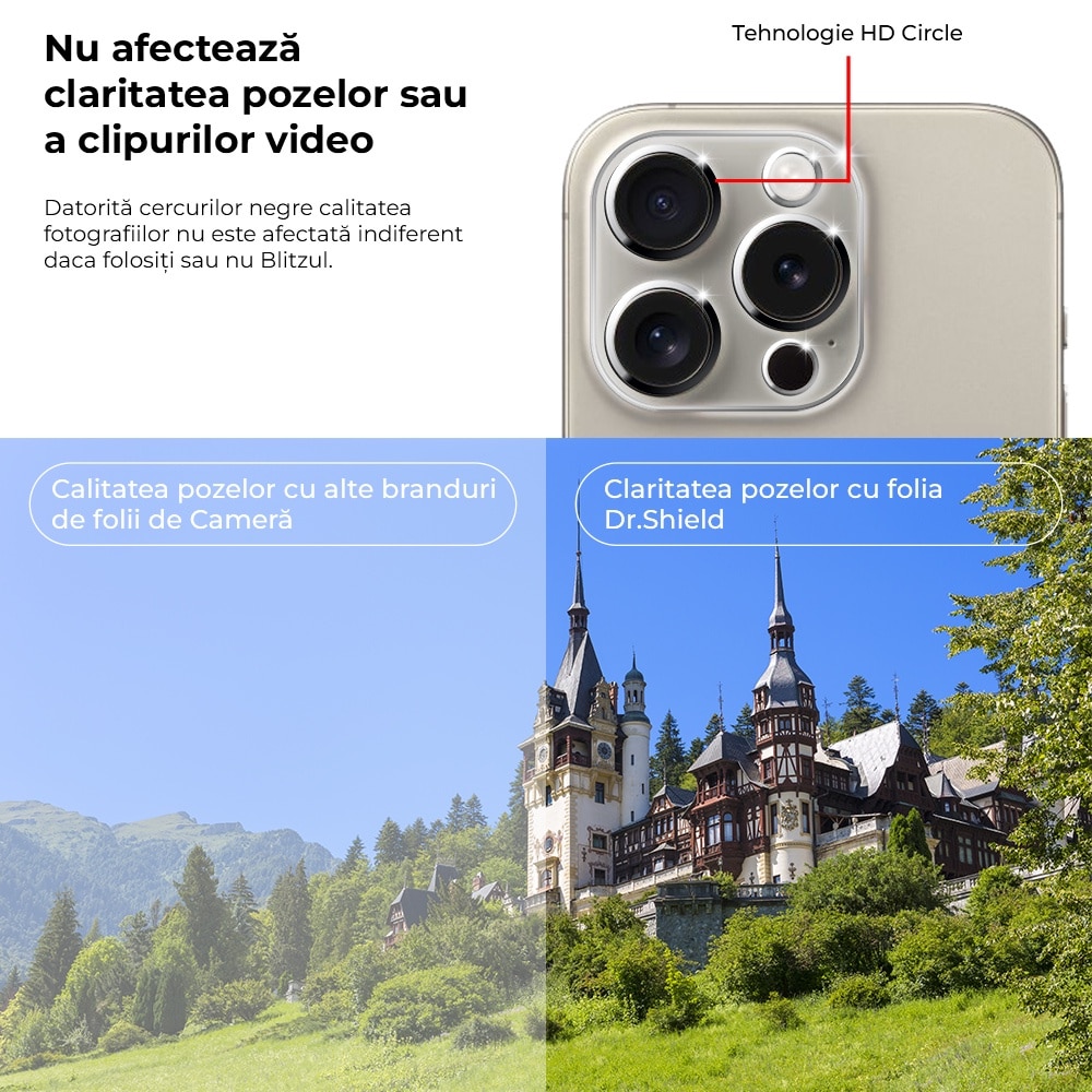 Set 2 Bucati, Folie Sticla Camera Dr.Shield, Compatibila Apple iPhone 16 Pro, Full Cover