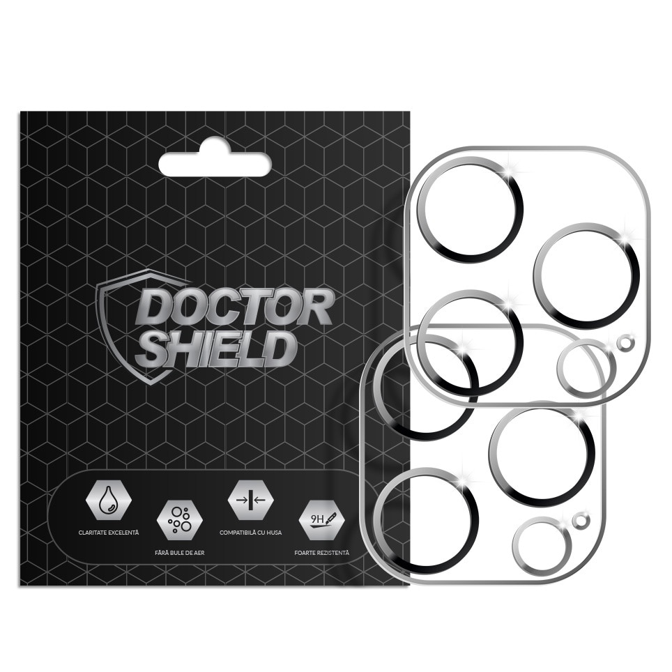 Set 2 Bucati, Folie Sticla Camera Dr.Shield, Compatibila Apple iPhone 16 Pro, Full Cover