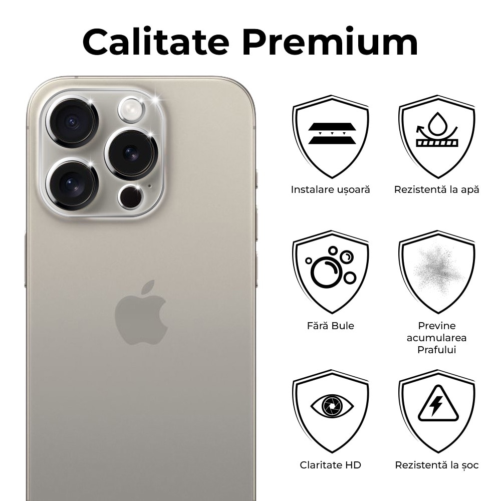 Set 2 Bucati, Folie Sticla Camera Dr.Shield, Compatibila Apple iPhone 16 Pro, Full Cover
