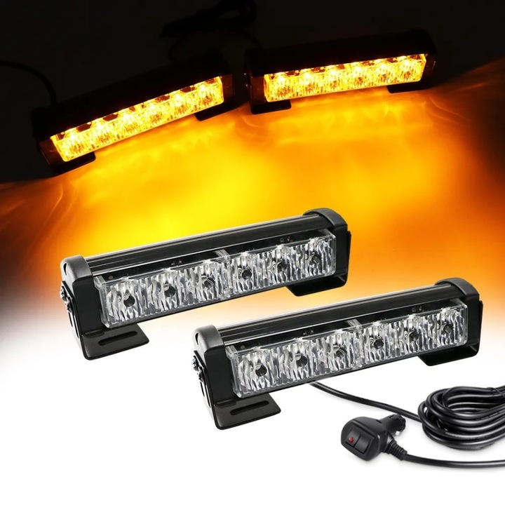 Set 2 stroboscoape auto, portocaliu, 14 jocuri de lumini, lungime 17 cm, 12-24V