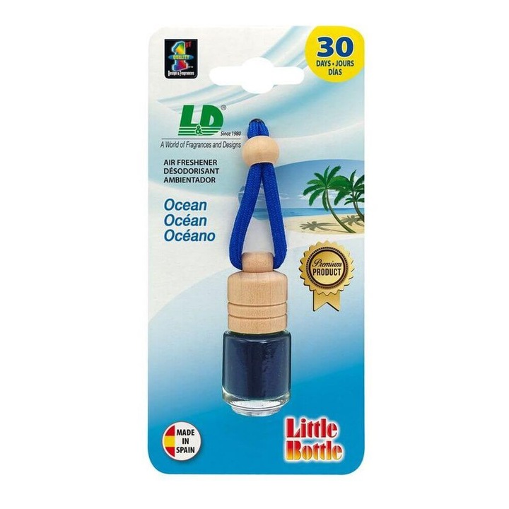 Odorizant auto Little Bottle, esente concentrate pe baza de ulei 4, 5 ml set trei arome exclusive cafea, ocean, pinia colada