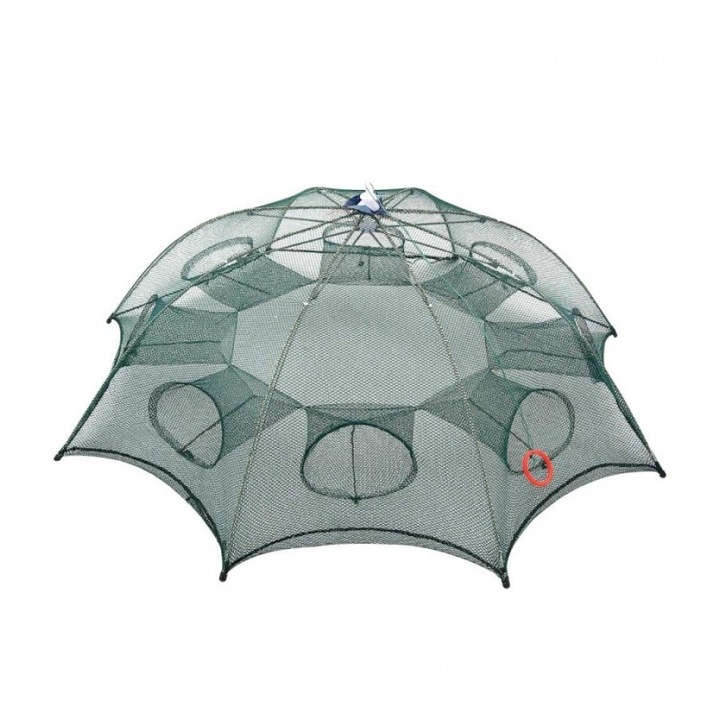 Capcana pentru raci cu 8 gauri, pliabila, plasa rezistenta