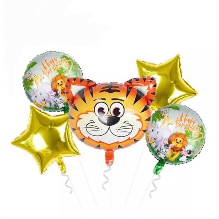Set 5 baloane folie figurina cap Tigru, It's Party Time, 60 cm