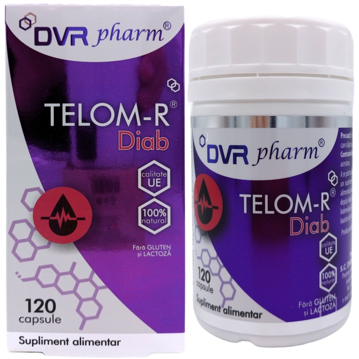 Telom-R Diab formula noua cu 10 extracte standardizate, regleaza glicemia si sustine sanatatea pancreasului, 120cps, DVR Pharm