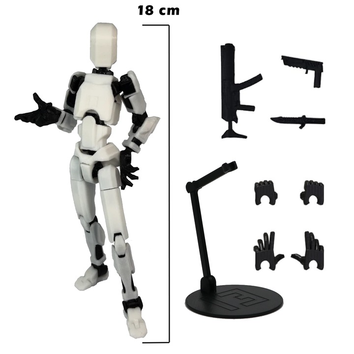 Robot figura illesztésekkel, 3D nyomtatott, Dummy 13 XXL - 18cm + állvány, fehér