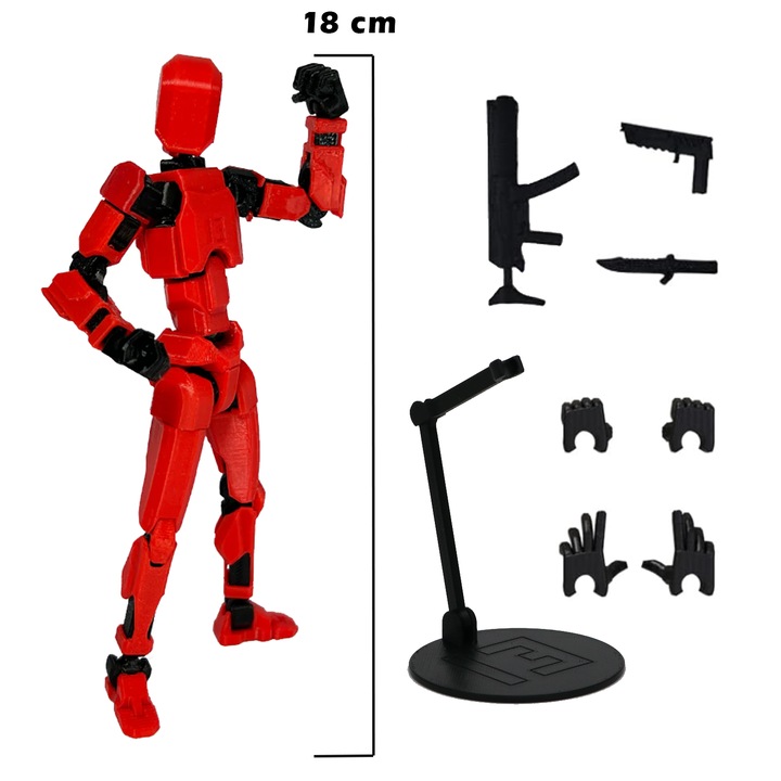 Robot figura illesztésekkel, 3D nyomtatott, Dummy 13 XXL - 18cm + állvány, piros