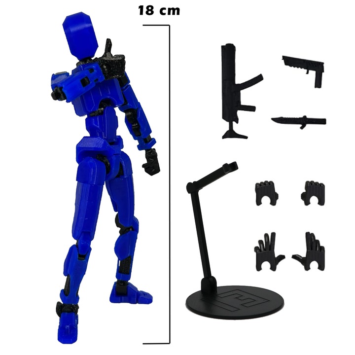 Robot figura illesztésekkel, 3D nyomtatott, Dummy 13 XXL - 18cm + állvány, kék