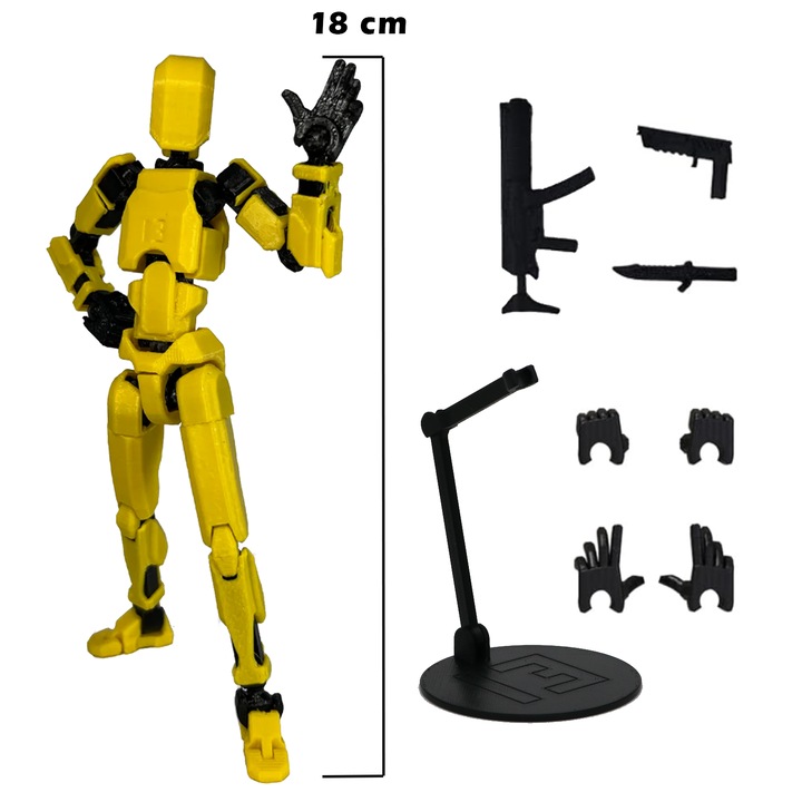 Robot figura illesztésekkel, 3D nyomtatott, Dummy 13 XXL - 18cm + állvány, arany
