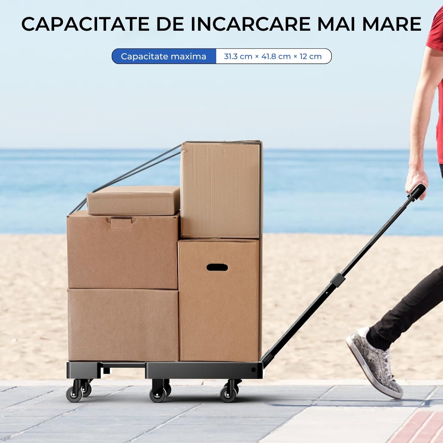 Carut Pliabil Elindor® 227kg, cu 6 Roti, 2 Corzi Elastice ...