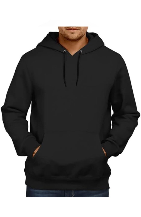 Hanorac barbati, simplu, casual, tesatura moale si calduroasa, cu gluga si buzunar tip marsupiu, Negru