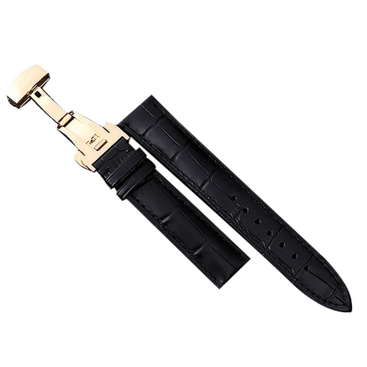 Curea de ceas, BGHYHYHI, metal, piele, neagra, 18mm