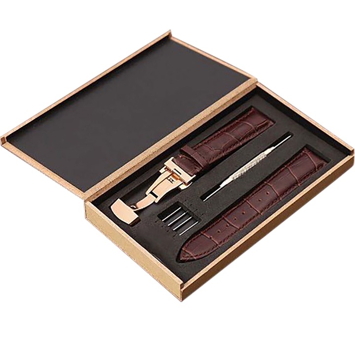 Curea ceas BGHYHYHI, metalica si din piele, culoare maro, 18mm