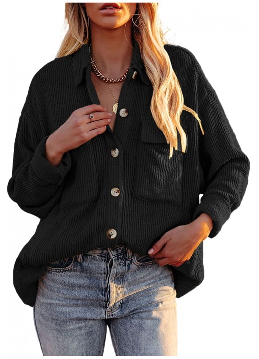 Camasa larga cu maneca lunga pentru femei negru, Negru