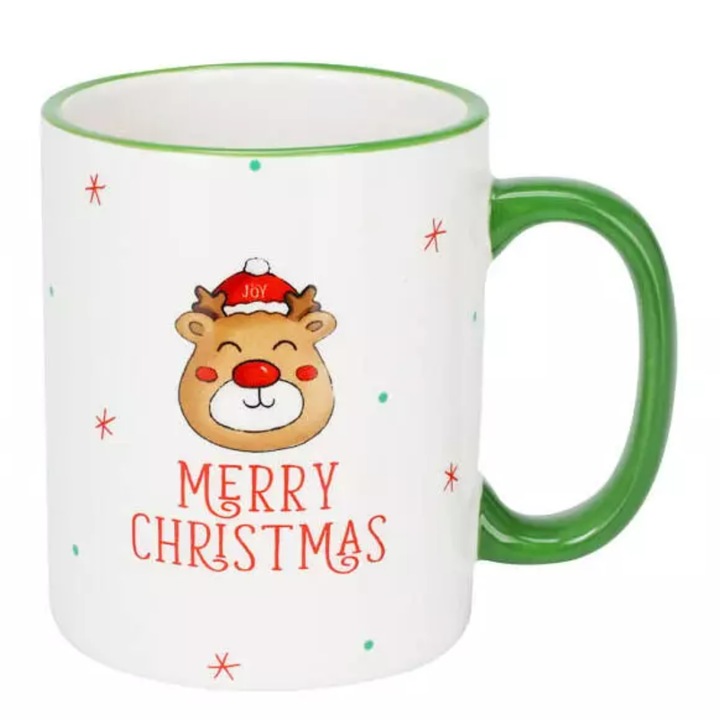 Cana, Openhome, Designul Renului De Craciun, Ideala Pentru Cadou, Accesoriu Practic De Iarna, 330 ml, Ceramica, Alb