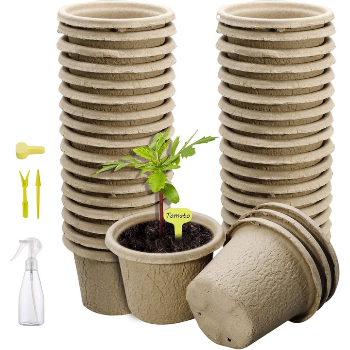 Set 60 ghivece biodegradabile din turba, Maro, 10x9,4cm