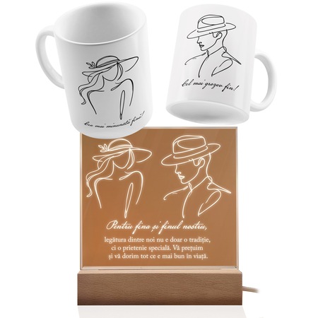 Set cadou JOYSTOS pentru fini, cu lampă decorativă și 2 căni ceramice