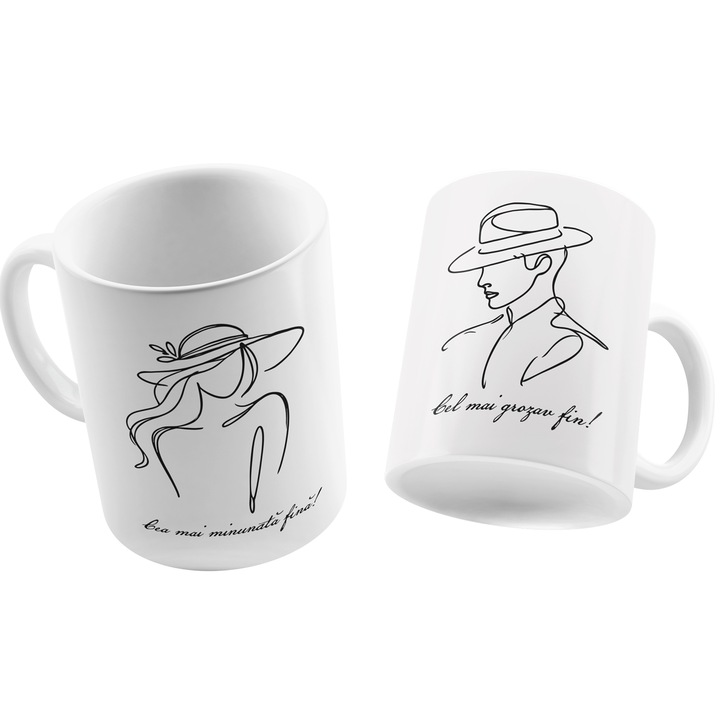 Set Cadou Pentru Fini de la Nasi, JOYSTOS, 2 Cani Ceramica Cu Mesaj „Cea mai minunata fina, Cel mai Grozav Fin”