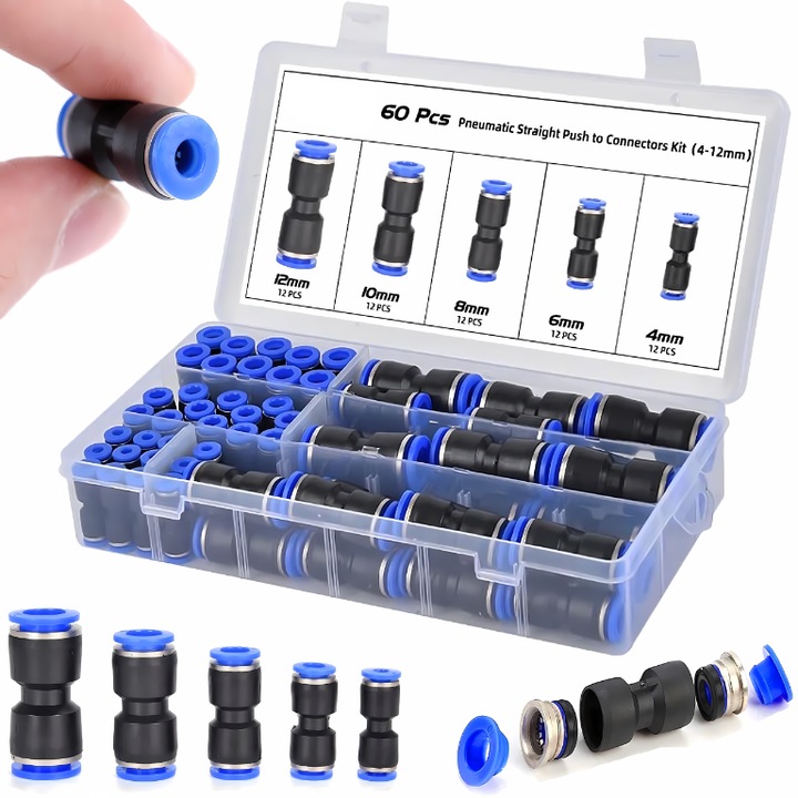 Set cuplaje rapide pneumatice 4-12 mm, Novaza Tech, 4-12 mm, Pentru conexiuni sigure si eficiente, Ideal pentru ateliere auto si instalatii industriale