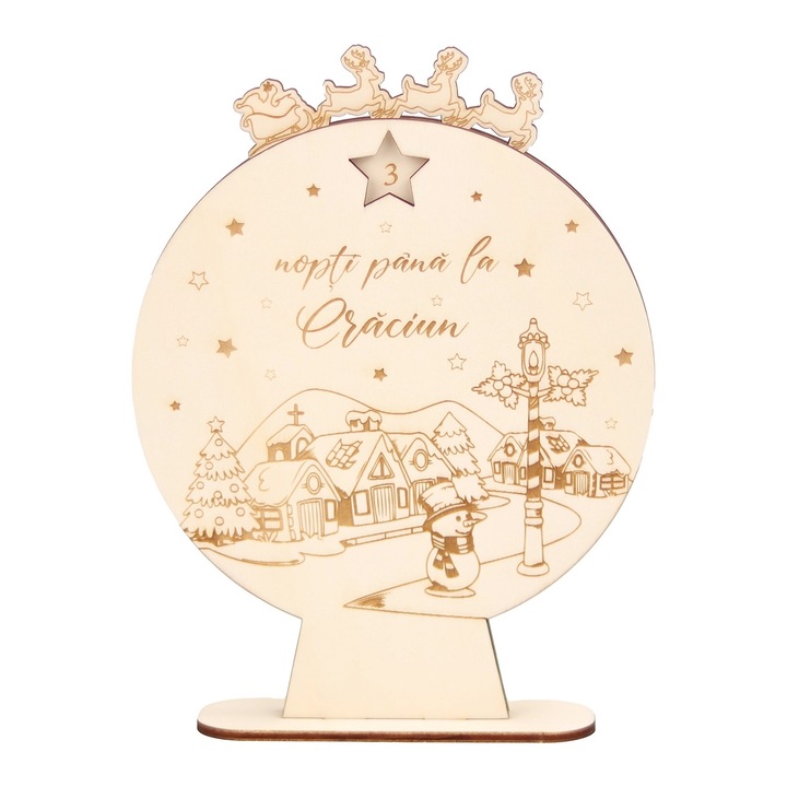 Numaratoare Nopti pana la Craciun, Decoratiune de Iarna cu Sania lui Mos Craciun