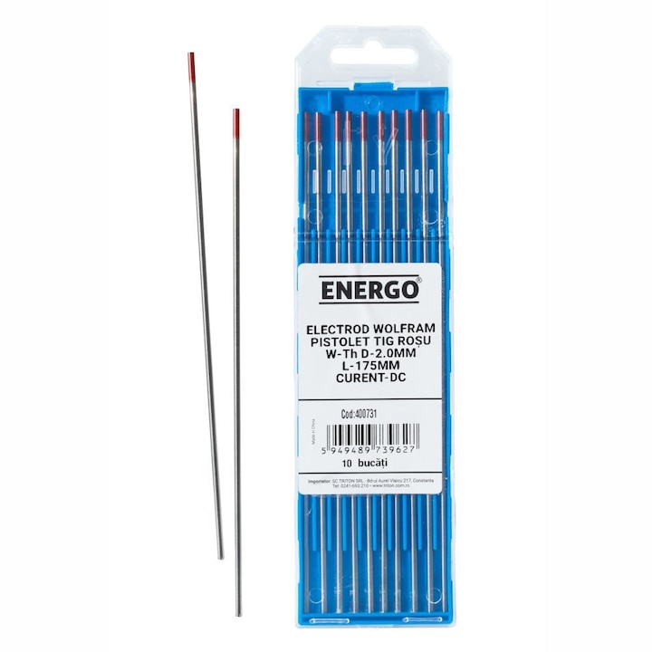 Electrod wolfram pistolet TIG rosu TR0016-20 W-Th D-2.0 mm L-175 mm curent-DC/1 bucata Energo