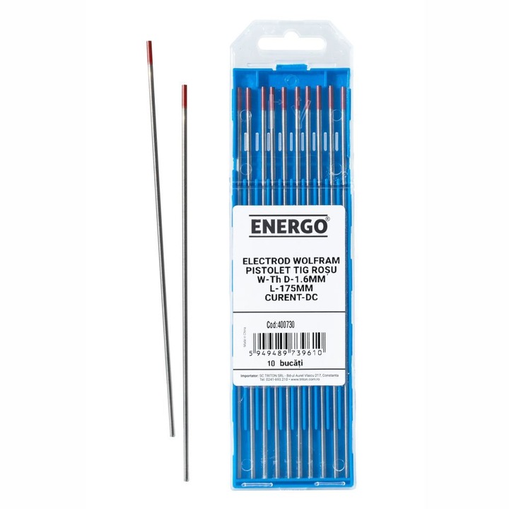 Electrod wolfram pistolet TIG rosu TR0016-16 W-Th D-1.6 mm L-175 mm curent-DC/1 bucata Energo