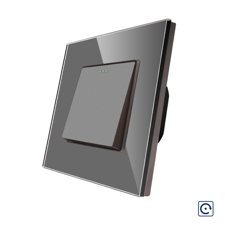 Luxion egyszerű mechanikus nyomógomb impulzus kapcsoló, reset / visszatérő funkcióval, szürke