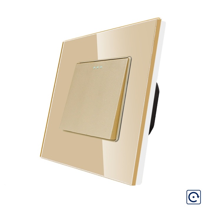 Luxion egyszerű mechanikus nyomógomb impulzus kapcsoló, reset / visszatérő funkcióval, arany