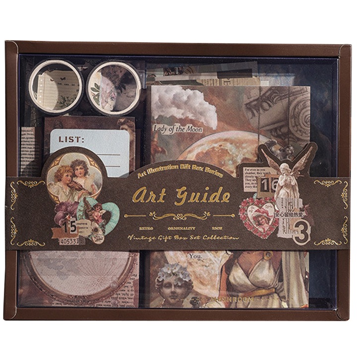 Set cadou vintage pentru jurnal, caiet A6, diverse culori, 18.3x22.8cm