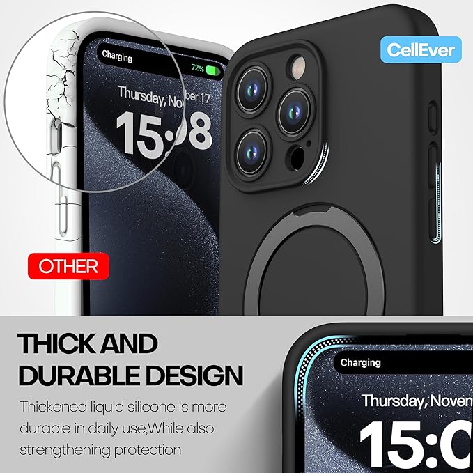 Husa piele pentru iphone 15 Pro Max, MingZhi®, Silicon Leather Case, interior microfibra, Compatibil cu husa cu suport cu inel magnetic MagSafe cu protectie completa pentru camera, neagra