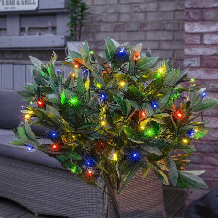 Линейна коледна инсталация, многоцветна, 10 м, от които 1 м кабел за контакт 220V, 100 LED, 8 режима на светене, за вътрешна употреба, контролер, черен кабел