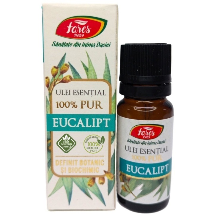 Ulei esential de Eucalipt "Eucalyptus globulus" 100% pur integral, fara solventi, 10ml, Laboratoarele Fares Orastie