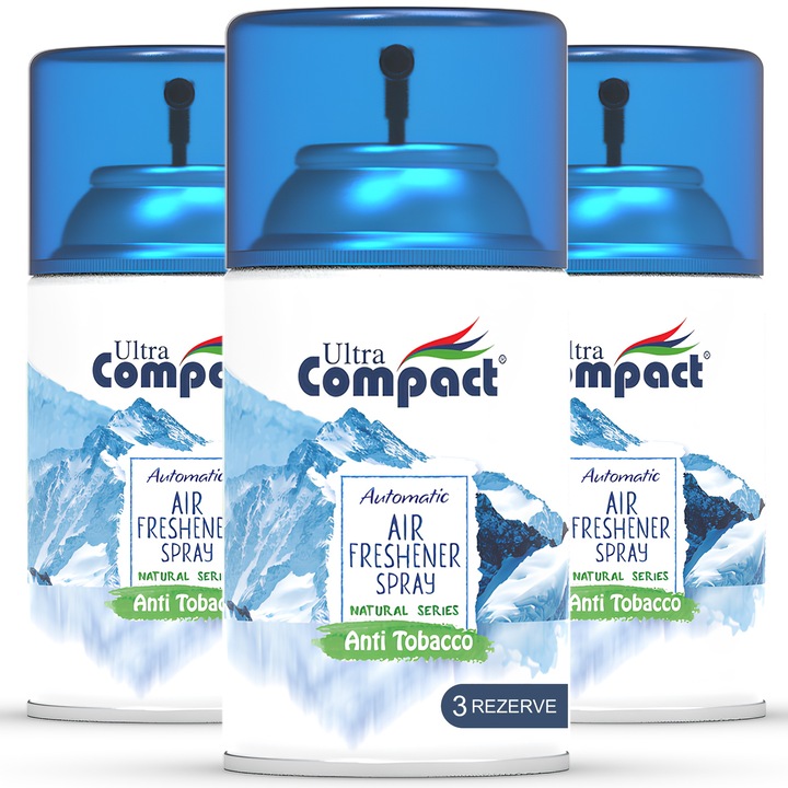 Резервна опаковка за автоматичен и съвместим освежител за въздух в стаята, против тютюнопушене, ултракомпактен, 3 x 250 ml