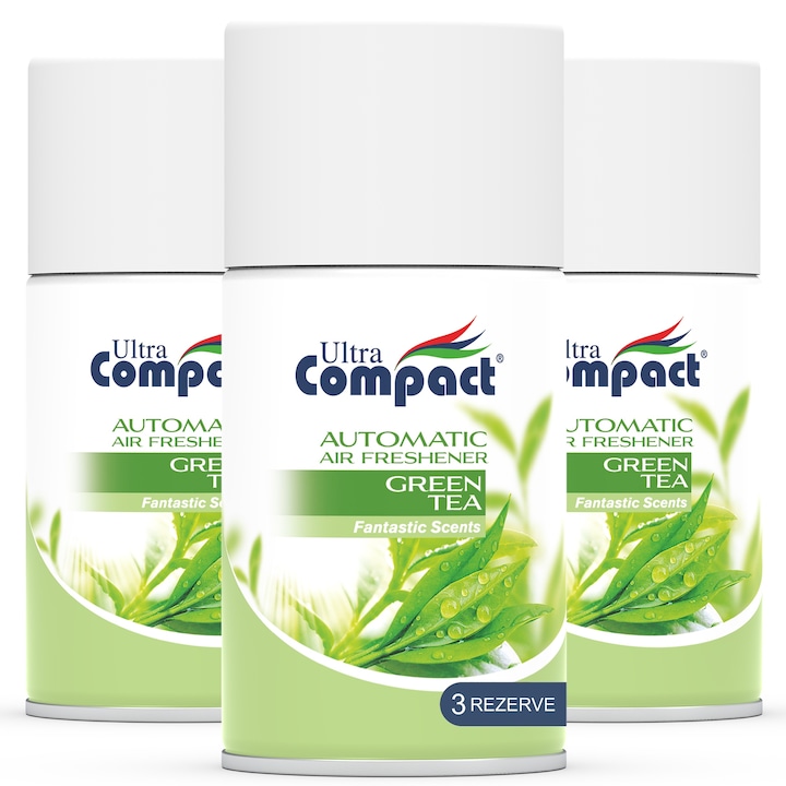 Резервна опаковка за автоматичен и съвместим освежител за стая, зелен чай, ултракомпактен, 3 x 250 ml